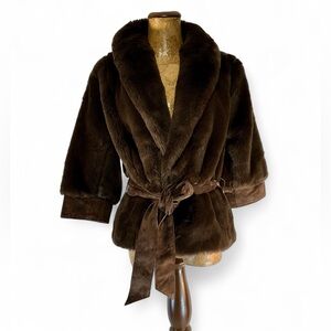 ARDEN B, Brown Faux Fur, Suede-Leather trim/ Belt, Teddy Jacket, Shrug, Y2K